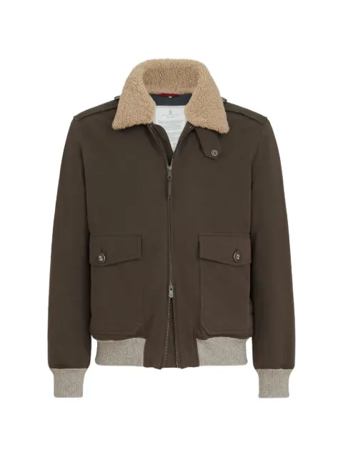 Brunello Cucinelli waxed techno cotton bomber jacket with Thermore® padding and detachable shearling collar