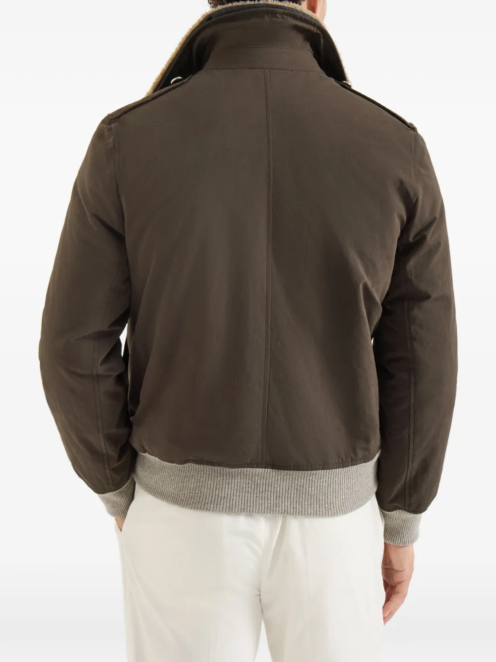Brunello Cucinelli Techno gewaxt katoenen bomberjack met Thermore voering en afneembare lammy kraag Grijs