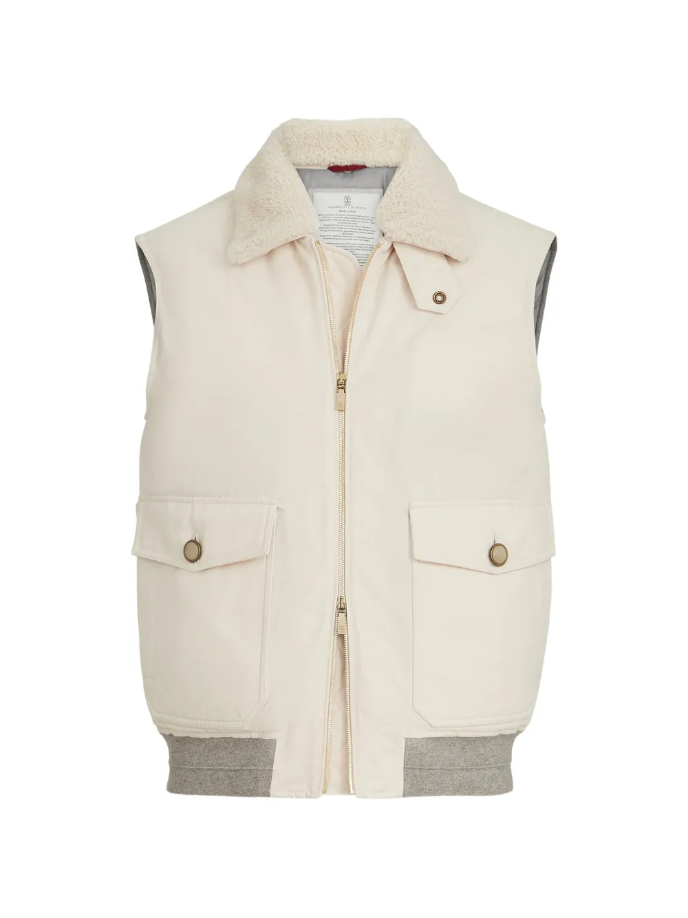 Brunello Cucinelli shearling-collar down-filled vest - Nude