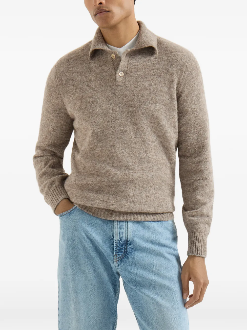 Brunello Cucinelli Alpaca gebreid poloshirt van kasjmier en wol Beige