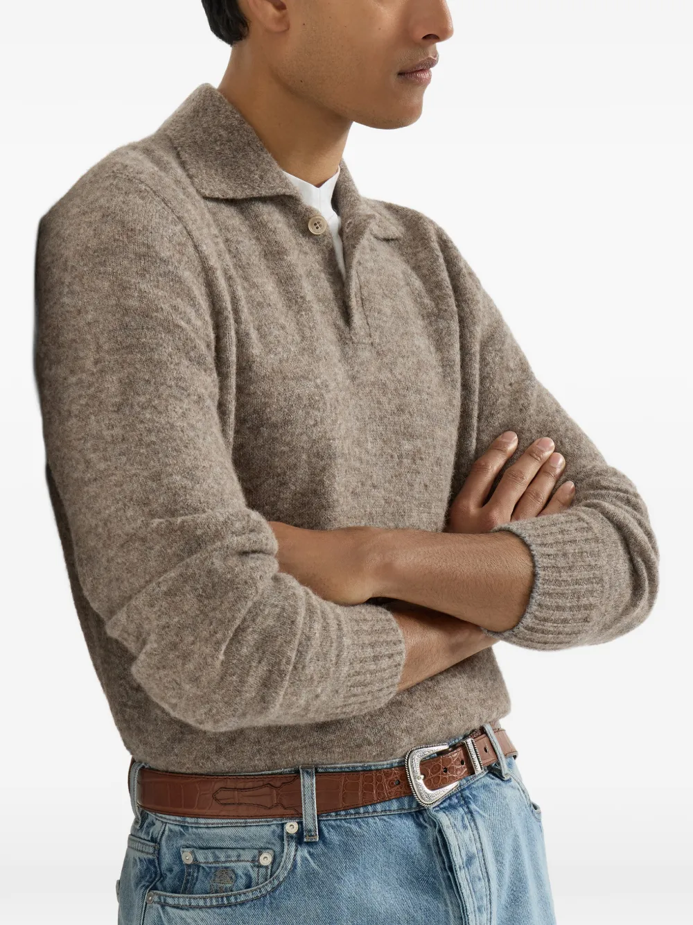 Brunello Cucinelli Alpaca gebreid poloshirt van kasjmier en wol Beige