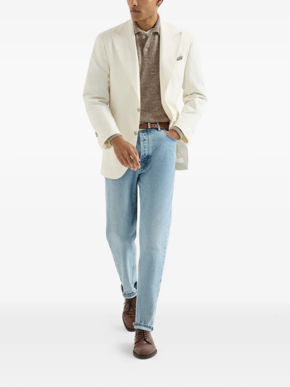 Brunello Cucinelli Alpaca gebreid poloshirt van kasjmier en wol Beige