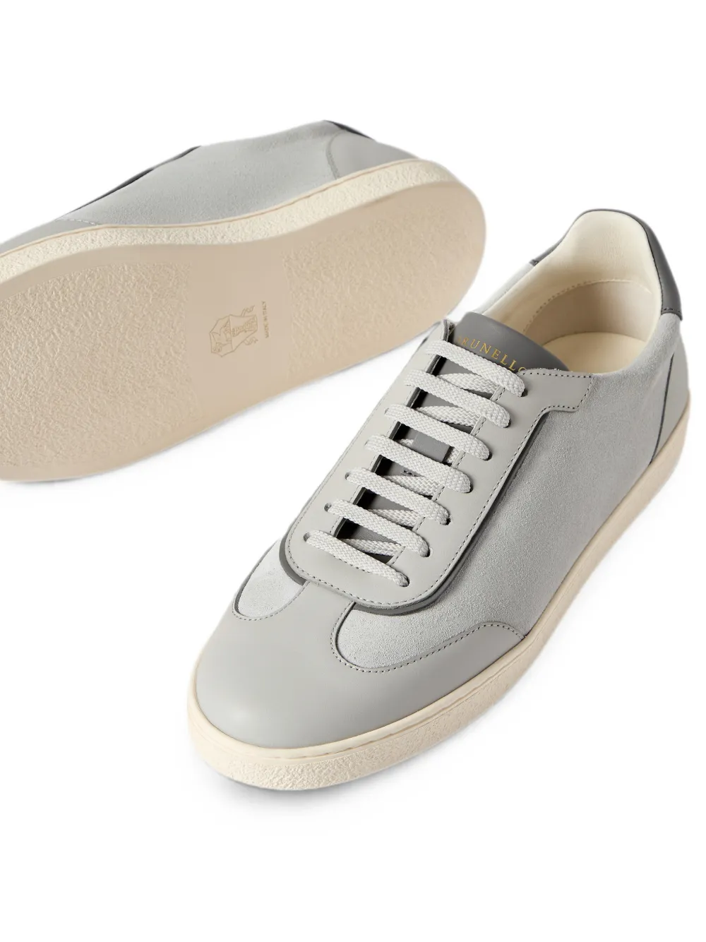 Brunello Cucinelli suede and polished calfskin sneakers Grijs