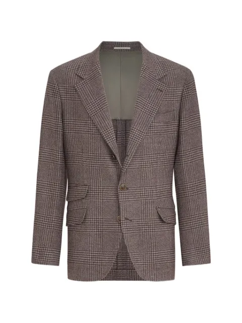 Brunello Cucinelli comfort wool and cashmere Prince of Wales flannel deconstructed Cavallo blazer