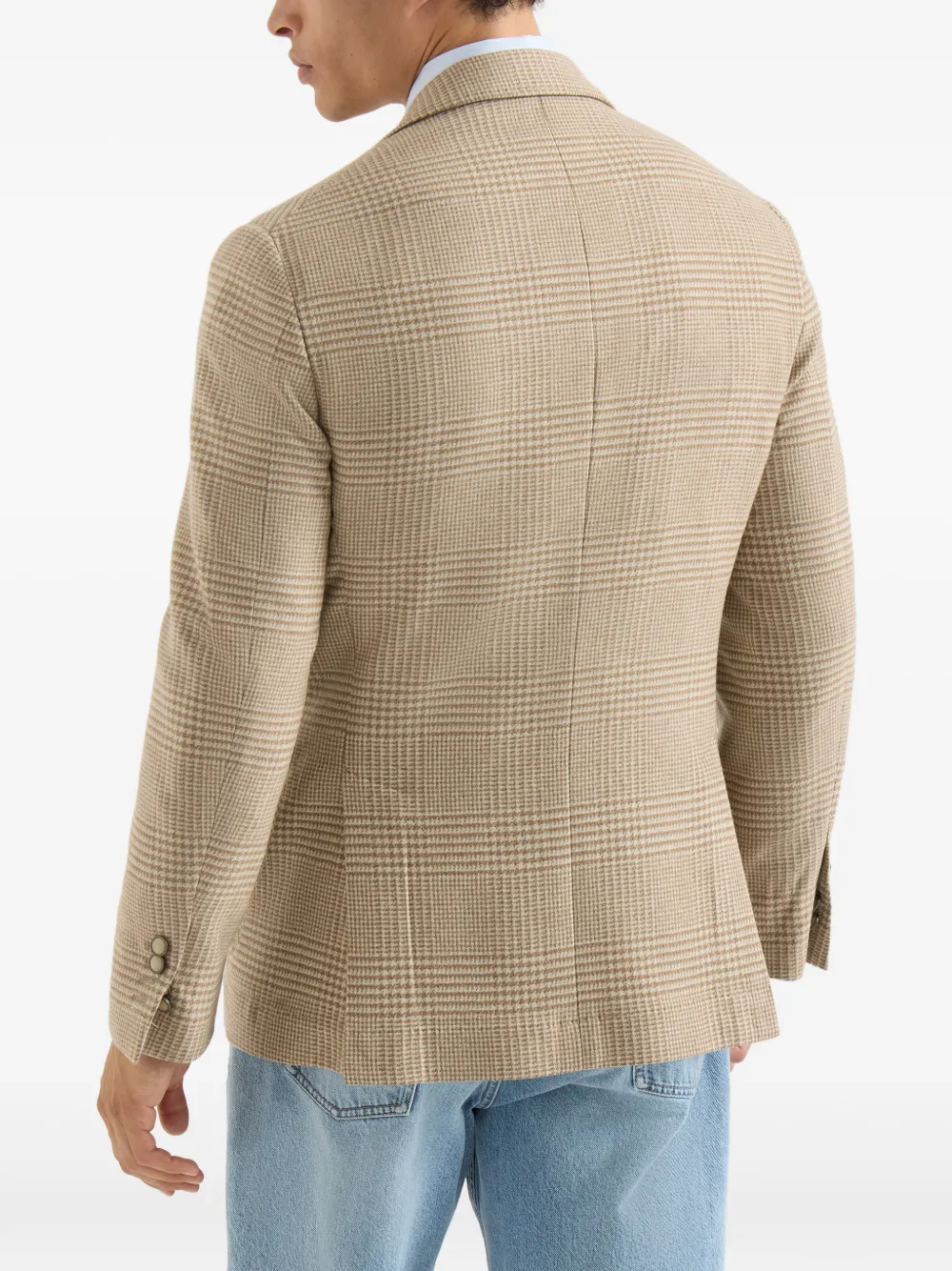 Brunello Cucinelli Prince of Wales flanellen gedeconstrueerde blazer met grote puntige revers Beige