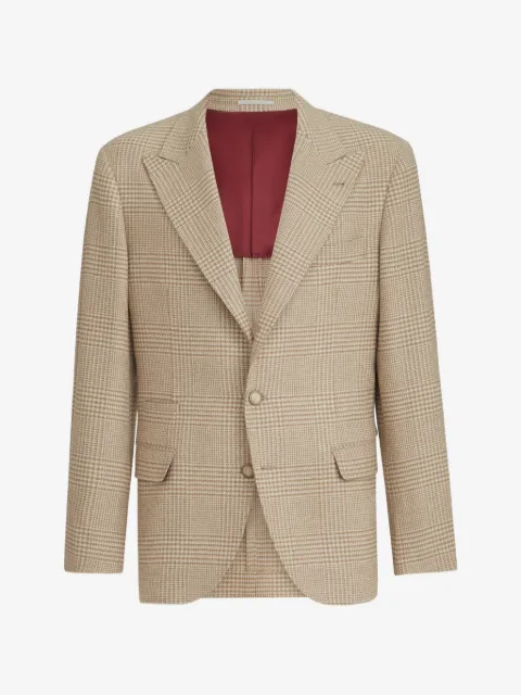 Brunello Cucinelli 컴포트 울 앤 캐시미어 프린스 오브 웨일즈 플란넬 디컨스트럭티드 라지 피크드 라펠 블레이저