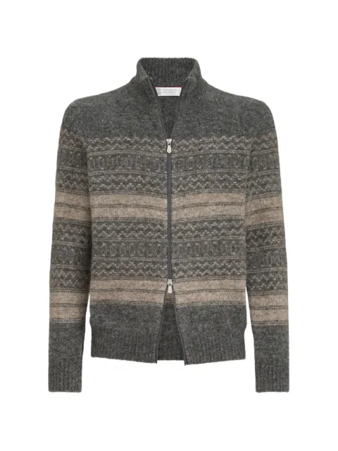Brunello Cucinelli alpaca, cashmere and wool nordic jacquard high-neck cardigan with zip