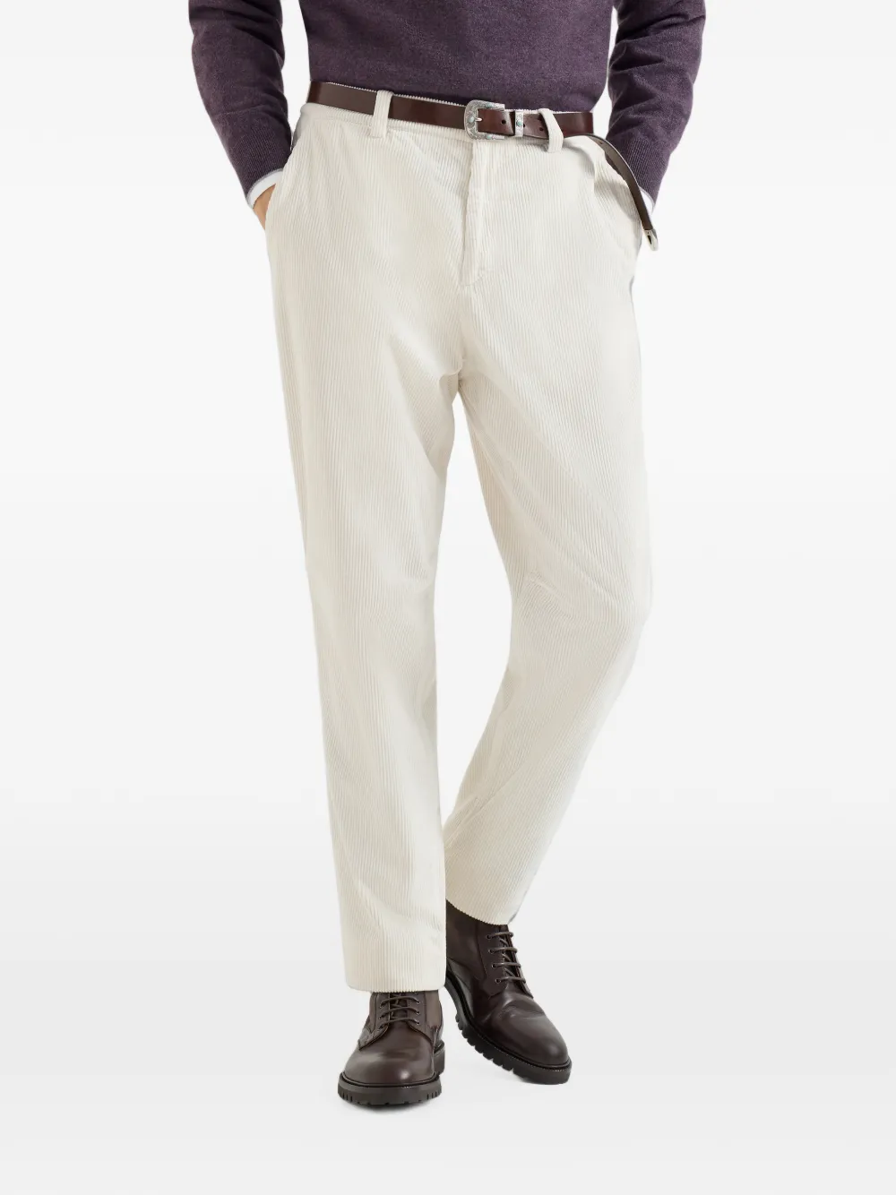 Brunello Cucinelli Ribfluwelen broek met geverfd effect Wit