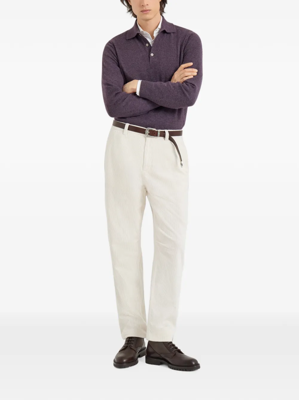 Brunello Cucinelli Ribfluwelen broek met geverfd effect Wit