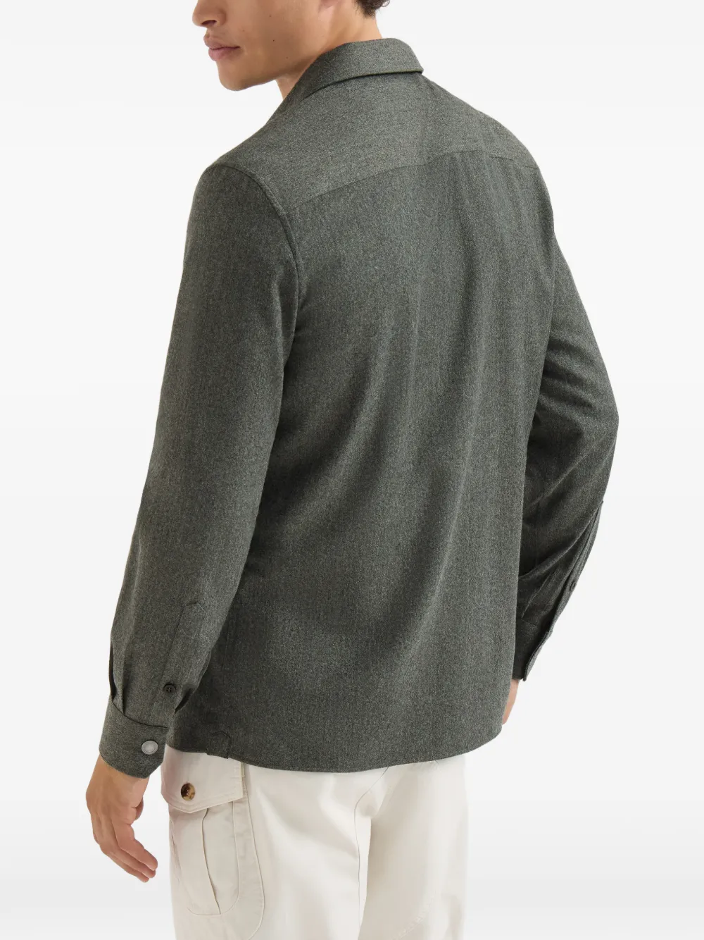 Brunello Cucinelli Flanellen shirtjack met gespreide kraag en borstzakken Groen
