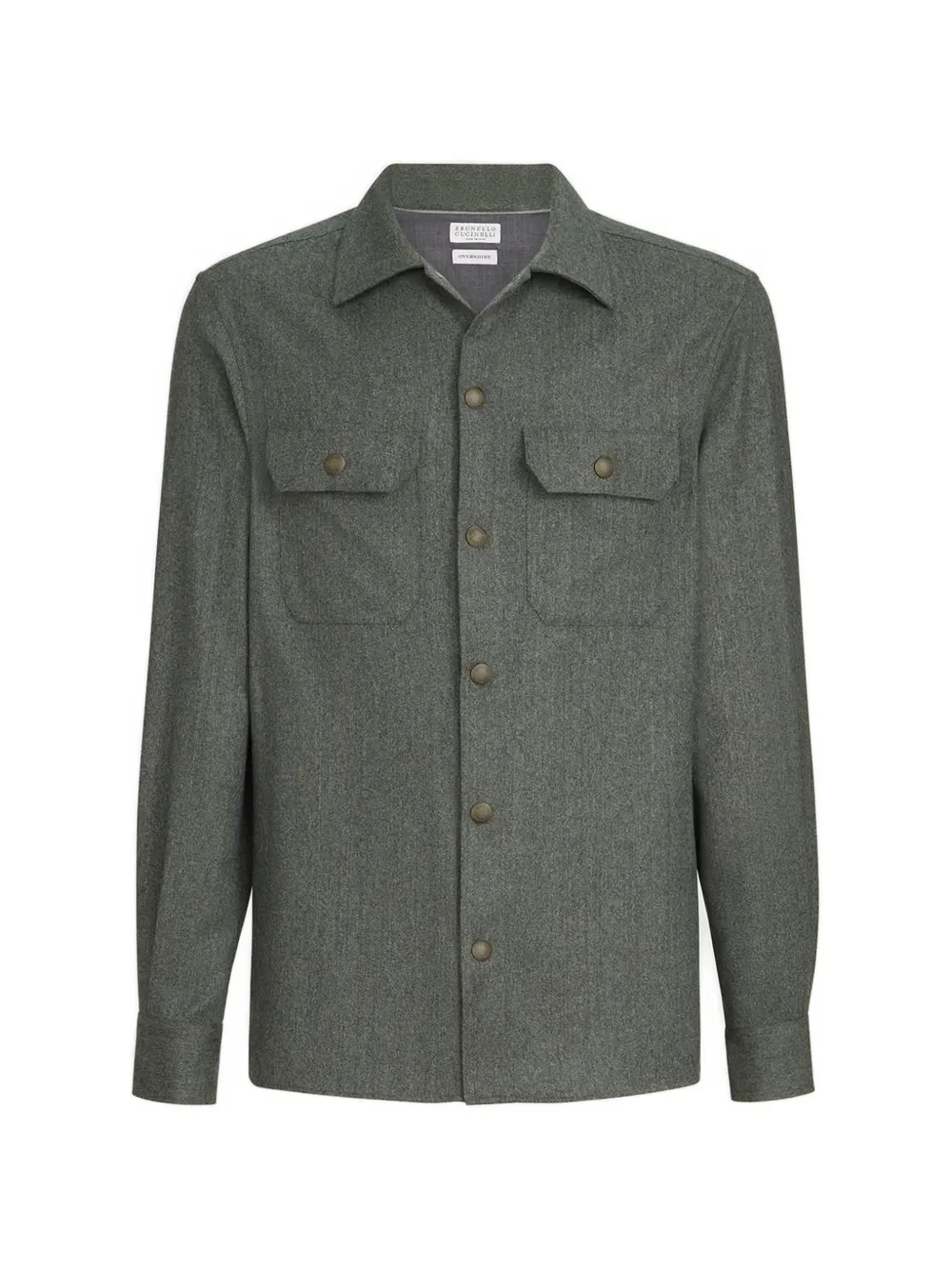 Brunello Cucinelli Giacca-camicia in lana vergine con colletto ampio e tasche - Verde