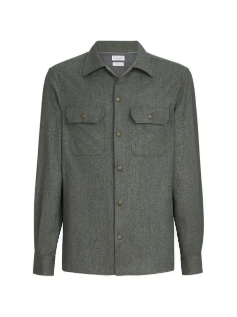 Brunello Cucinelli virgin wool flannel overshirt with spread collar and chest pockets