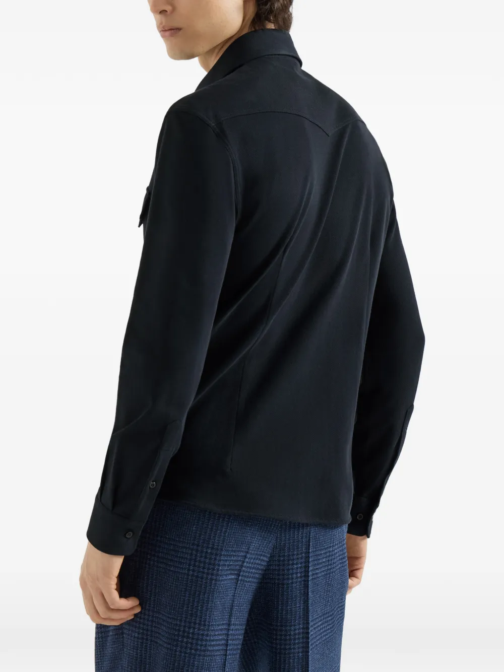 Brunello Cucinelli Western katoenen-piqué overhemd Blauw