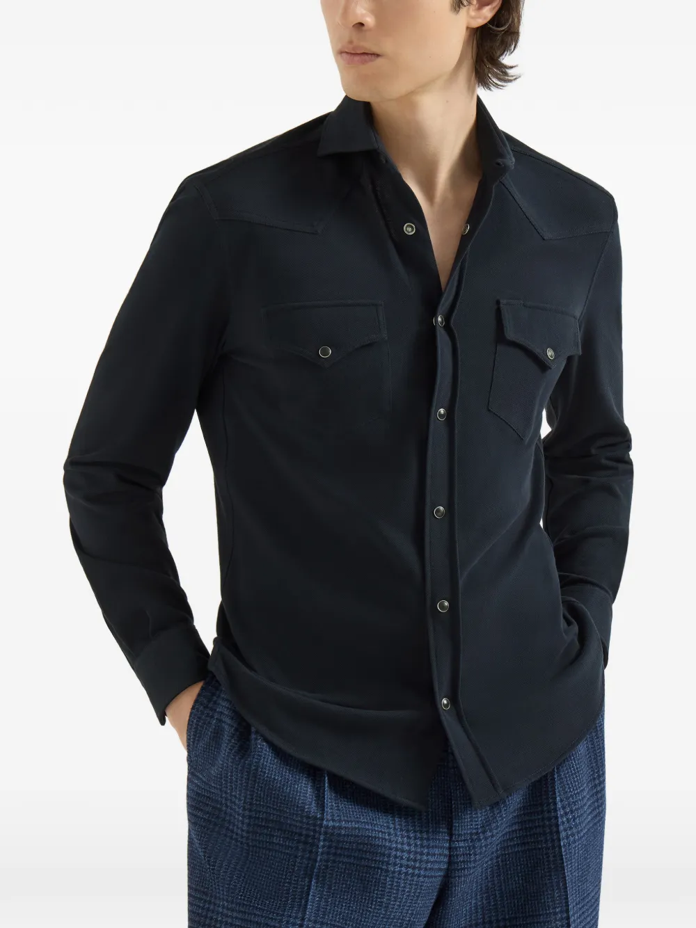 Brunello Cucinelli Western katoenen-piqué overhemd Blauw