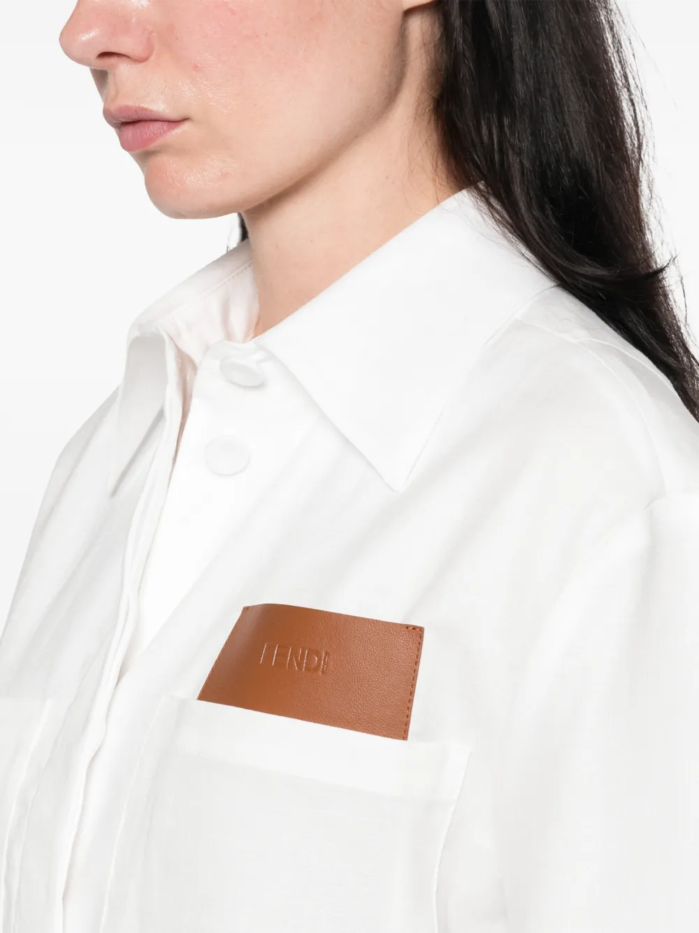 FENDI Blouse met logo-patch en ceintuur Wit