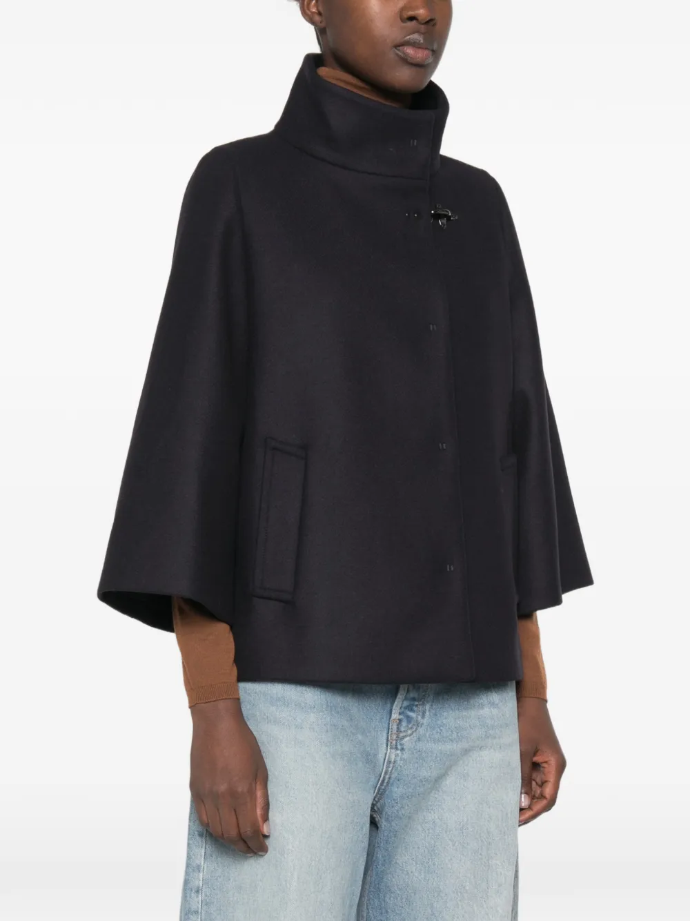 Fay Jas met cape en flared mouwen Blauw
