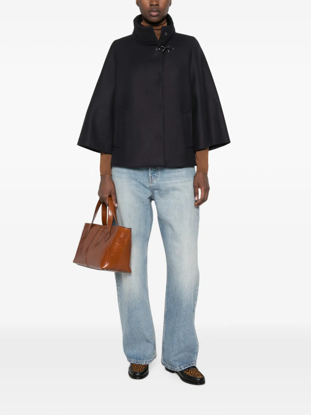 Fay Jas met cape en flared mouwen Blauw