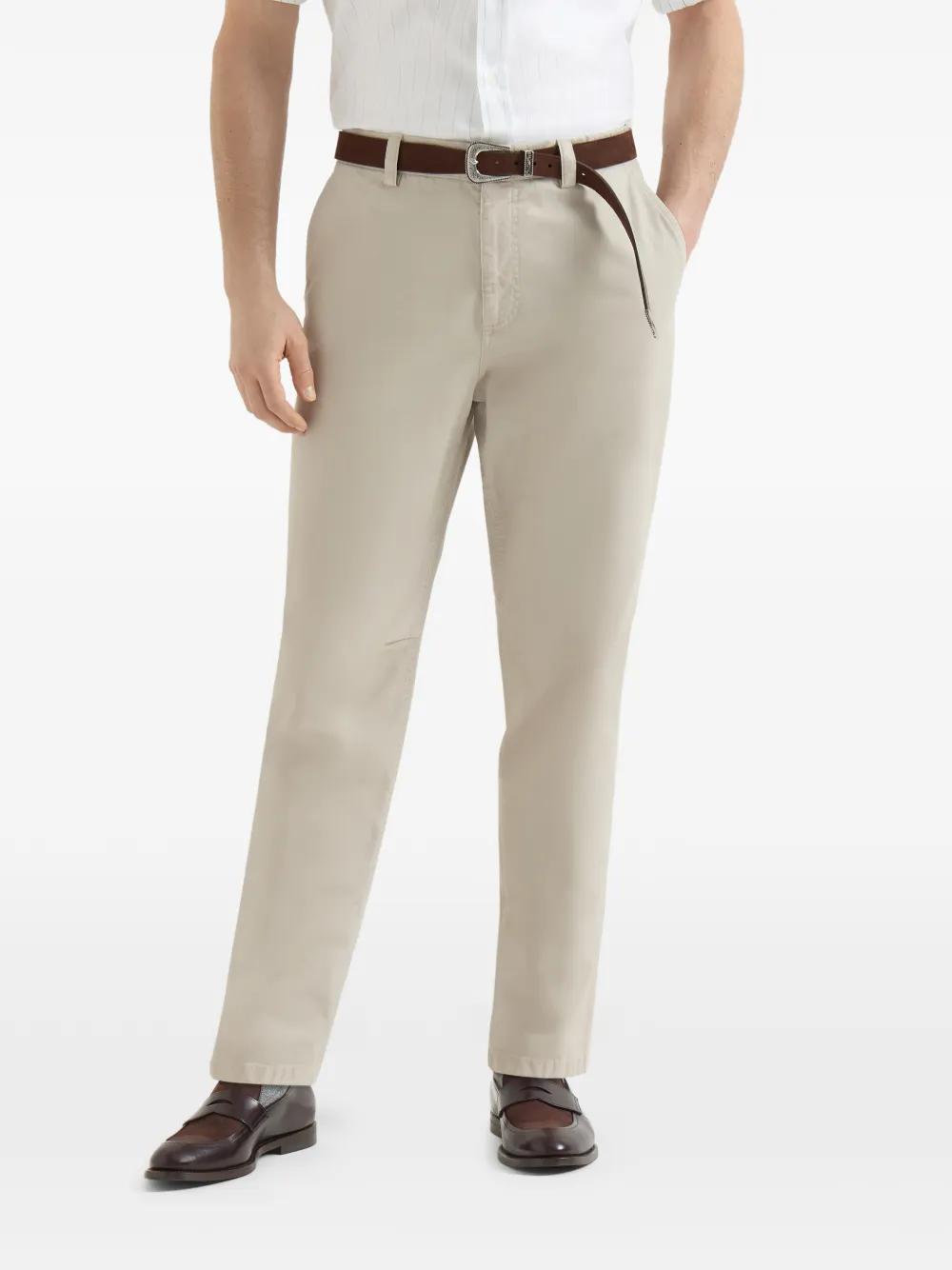 Brunello Cucinelli Katoenen gabardine broek met geverfd effect Beige