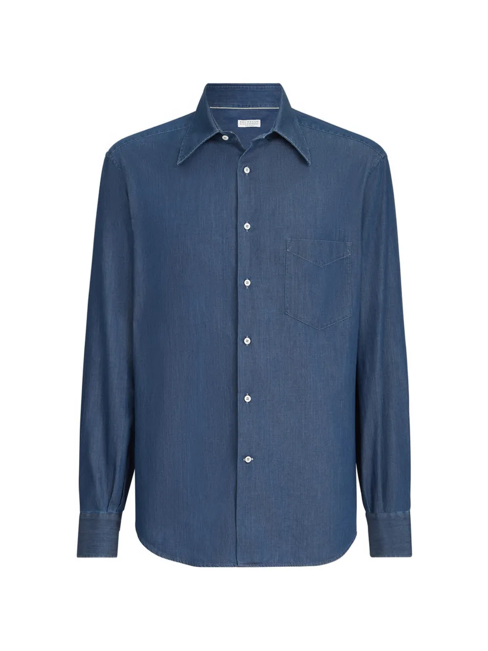 Brunello Cucinelli lightweight denim shirt with Italian collar and chest pocket - Blu