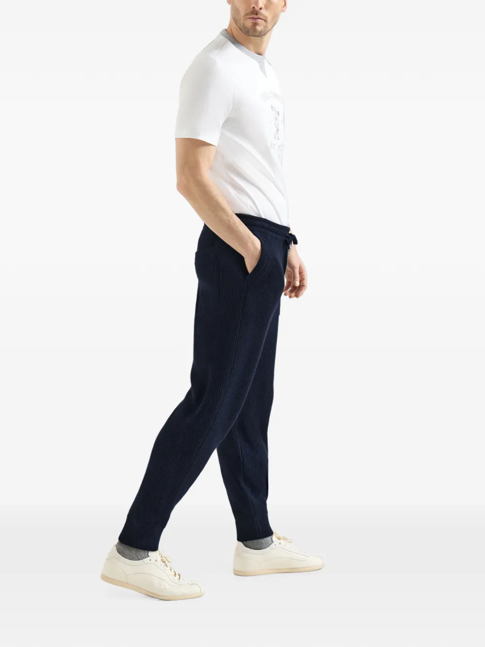 Brunello Cucinelli Kasjmier Engelse ribgebreide joggingbroek Blauw