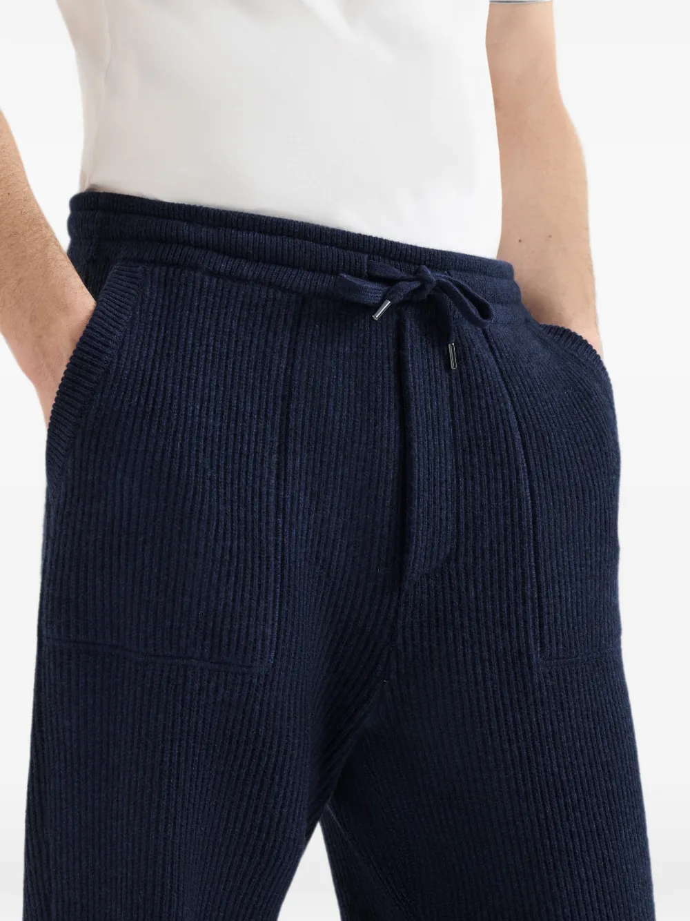 Brunello Cucinelli Kasjmier Engelse ribgebreide joggingbroek Blauw