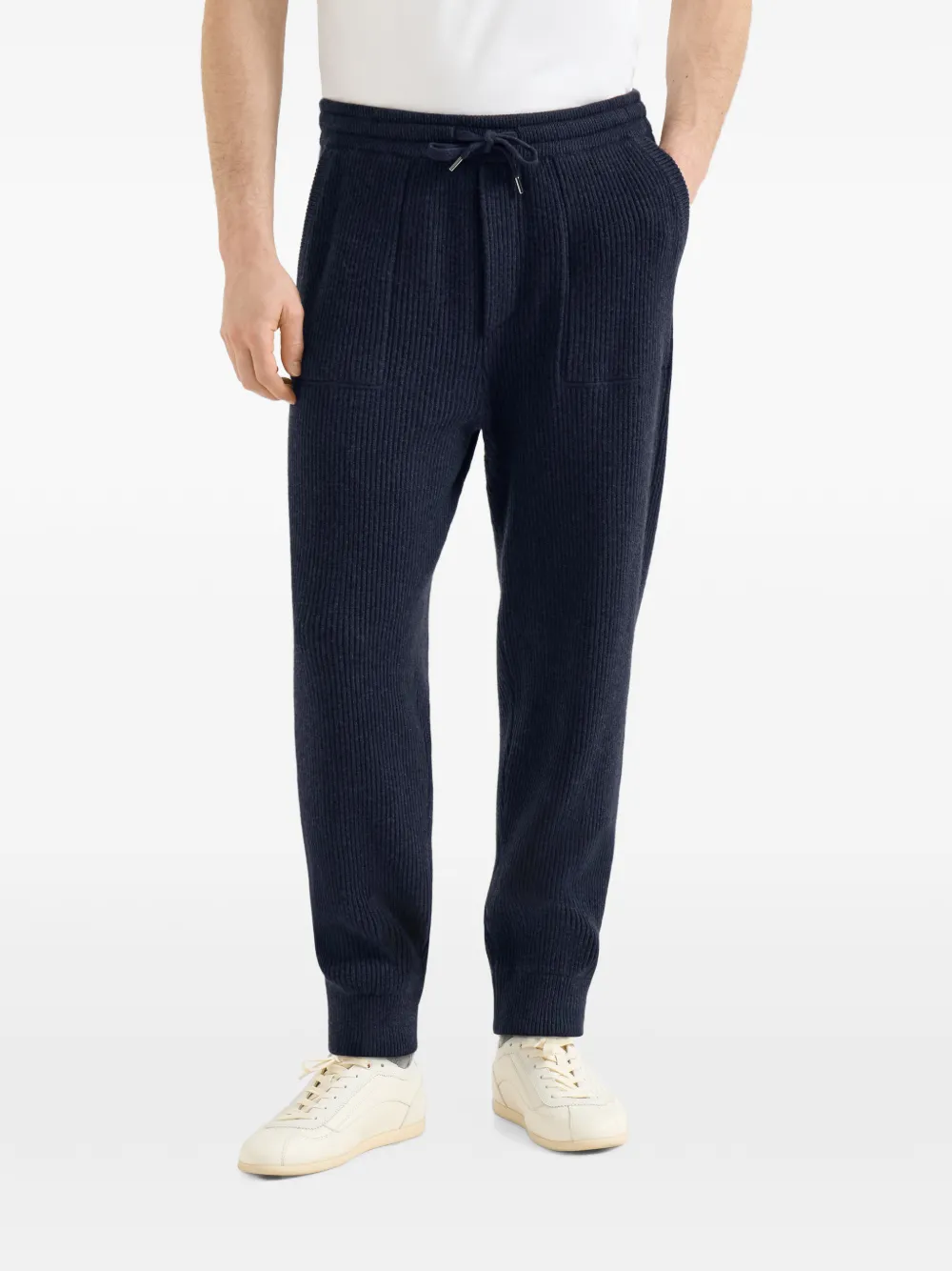 Brunello Cucinelli Kasjmier Engelse ribgebreide joggingbroek Blauw