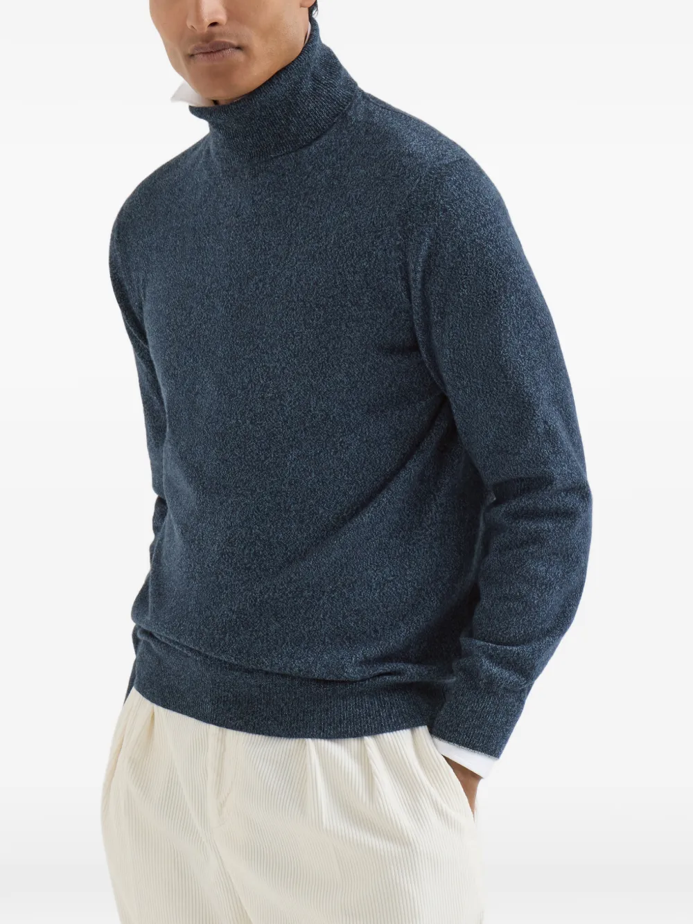 Brunello Cucinelli Mouliné kasjmier coltrui Blauw