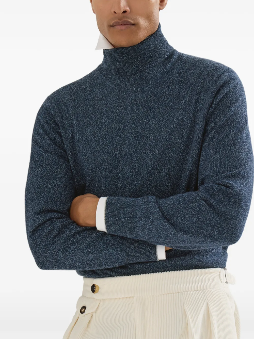 Brunello Cucinelli Mouliné kasjmier coltrui Blauw