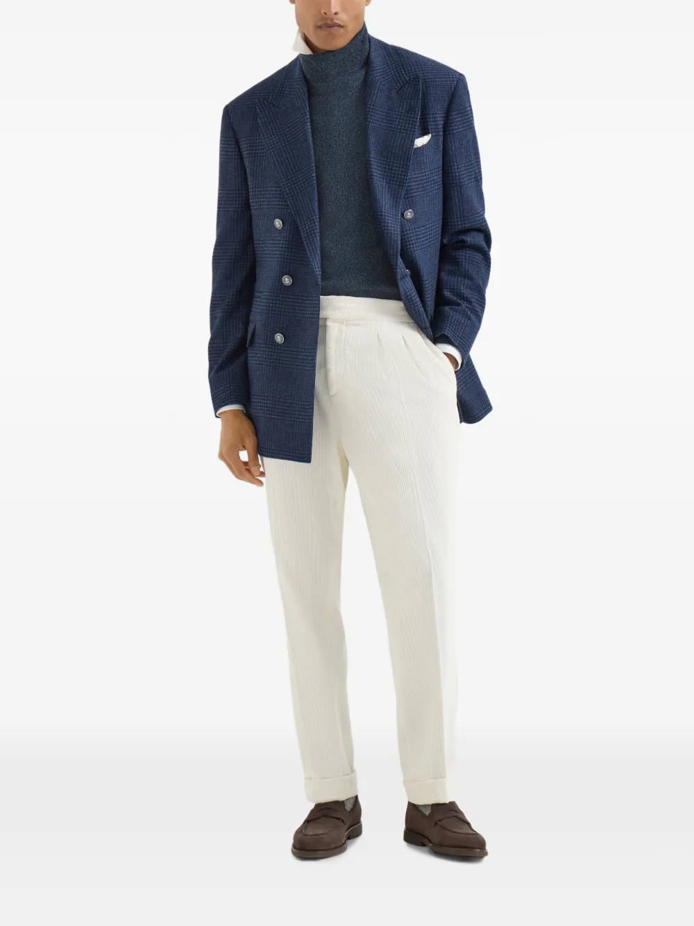 Brunello Cucinelli Mouliné kasjmier coltrui Blauw