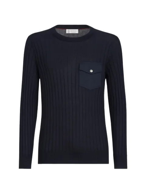 Brunello Cucinelli cashmere and silk ribbed sweater with chest pocket