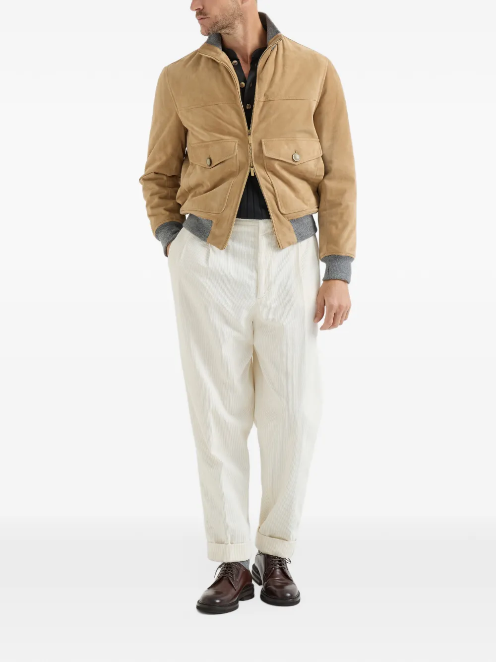 Brunello Cucinelli cashmere and silk ribbed sweater with Henley collar and chest pocket Zwart