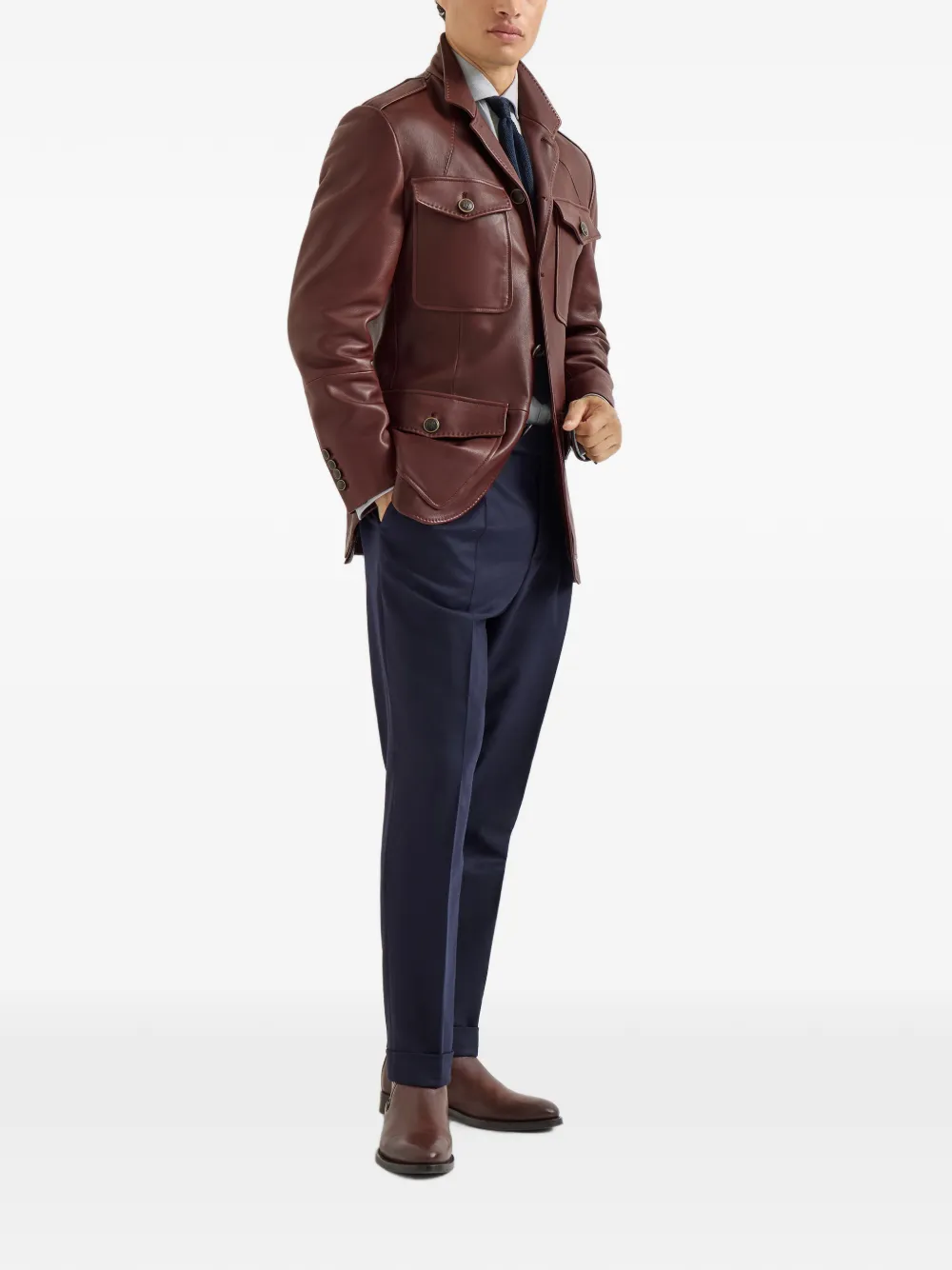 Brunello Cucinelli Blazer van nappaleer met functionele details Rood