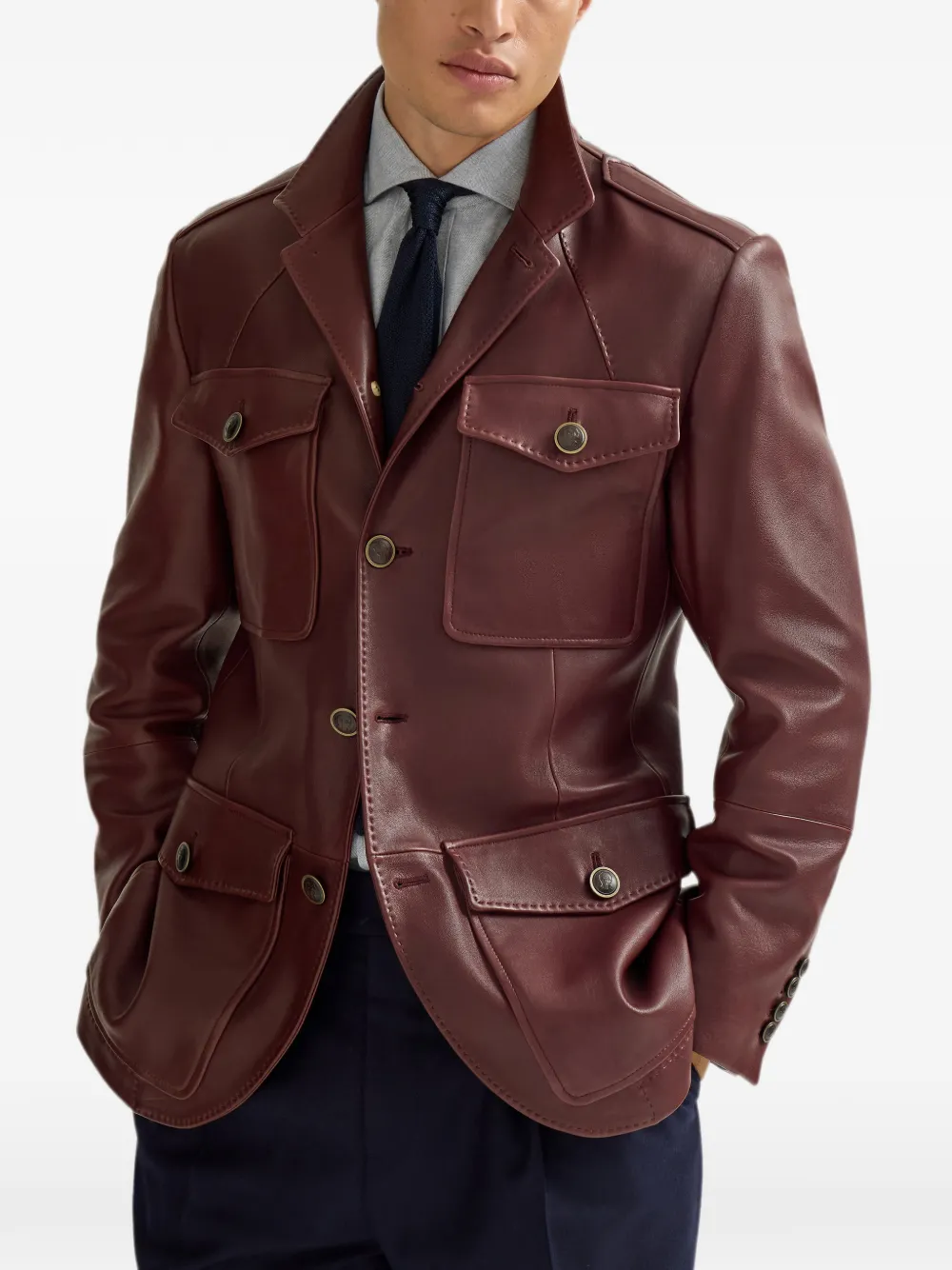 Brunello Cucinelli Blazer van nappaleer met functionele details Rood