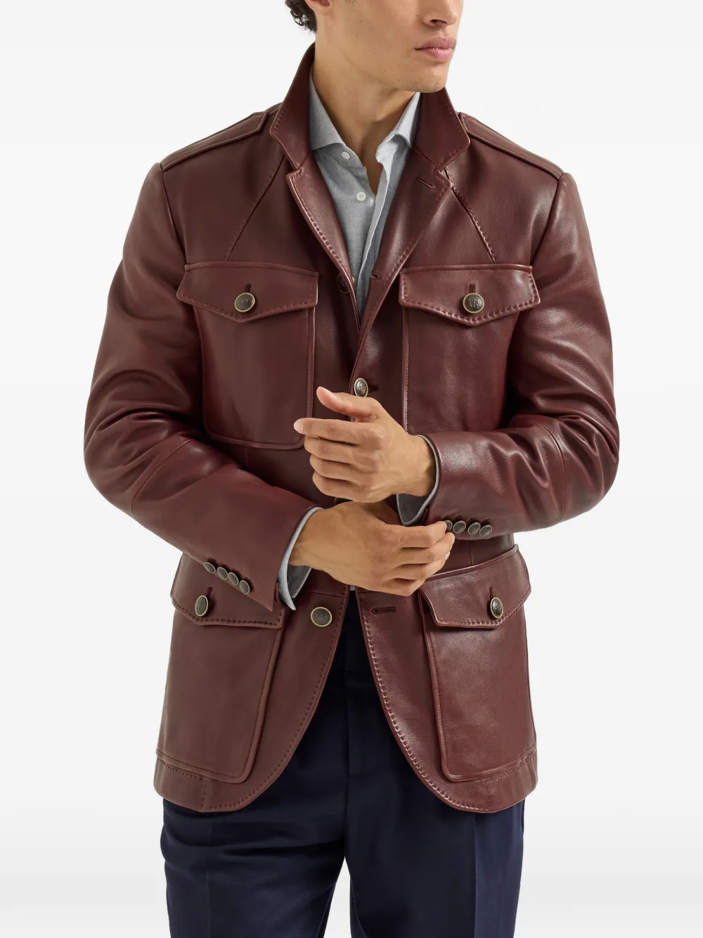 Brunello Cucinelli Blazer van nappaleer met functionele details Rood