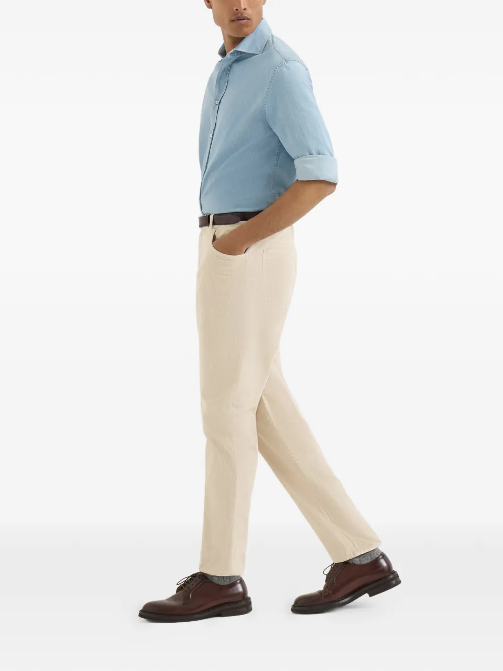 Brunello Cucinelli Ribfluwelen katoenen broek met geverfd effect Beige