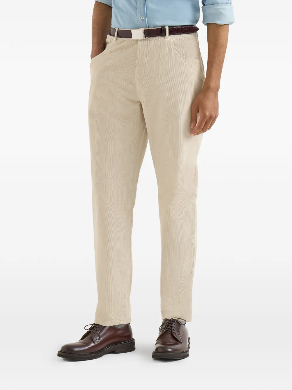 Brunello Cucinelli Ribfluwelen katoenen broek met geverfd effect Beige