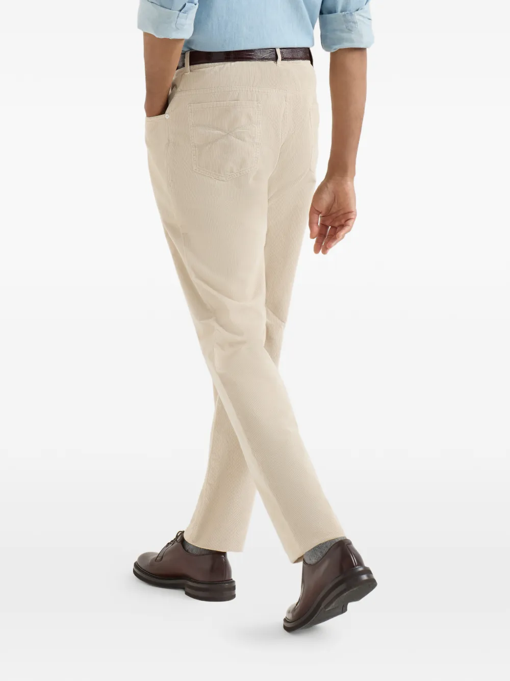 Brunello Cucinelli Ribfluwelen katoenen broek met geverfd effect Beige