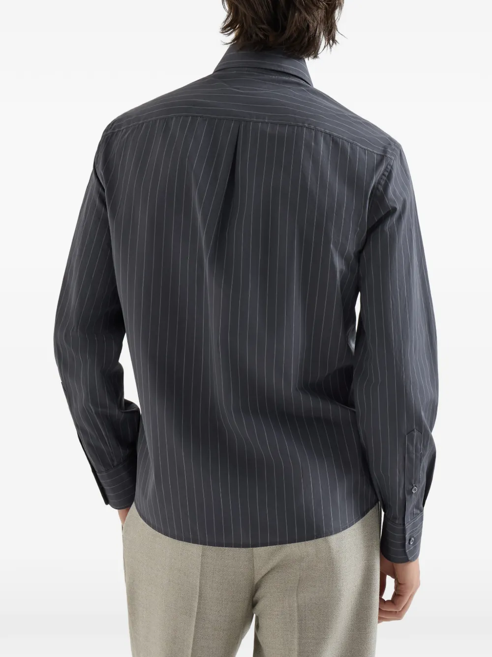 Brunello Cucinelli Shirtjack met krijtstreep en Italiaanse kraag en borstzak Grijs