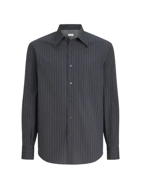Brunello Cucinelli double pinstripe cotton overshirt with Italian collar and chest pocket