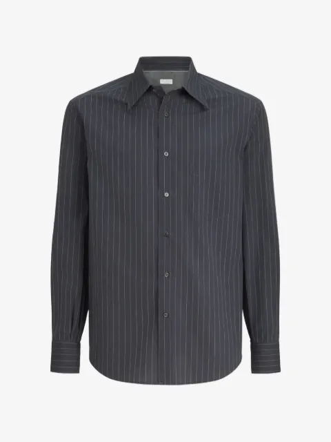 Brunello Cucinelli double pinstripe cotton overshirt with Italian collar and chest pocket