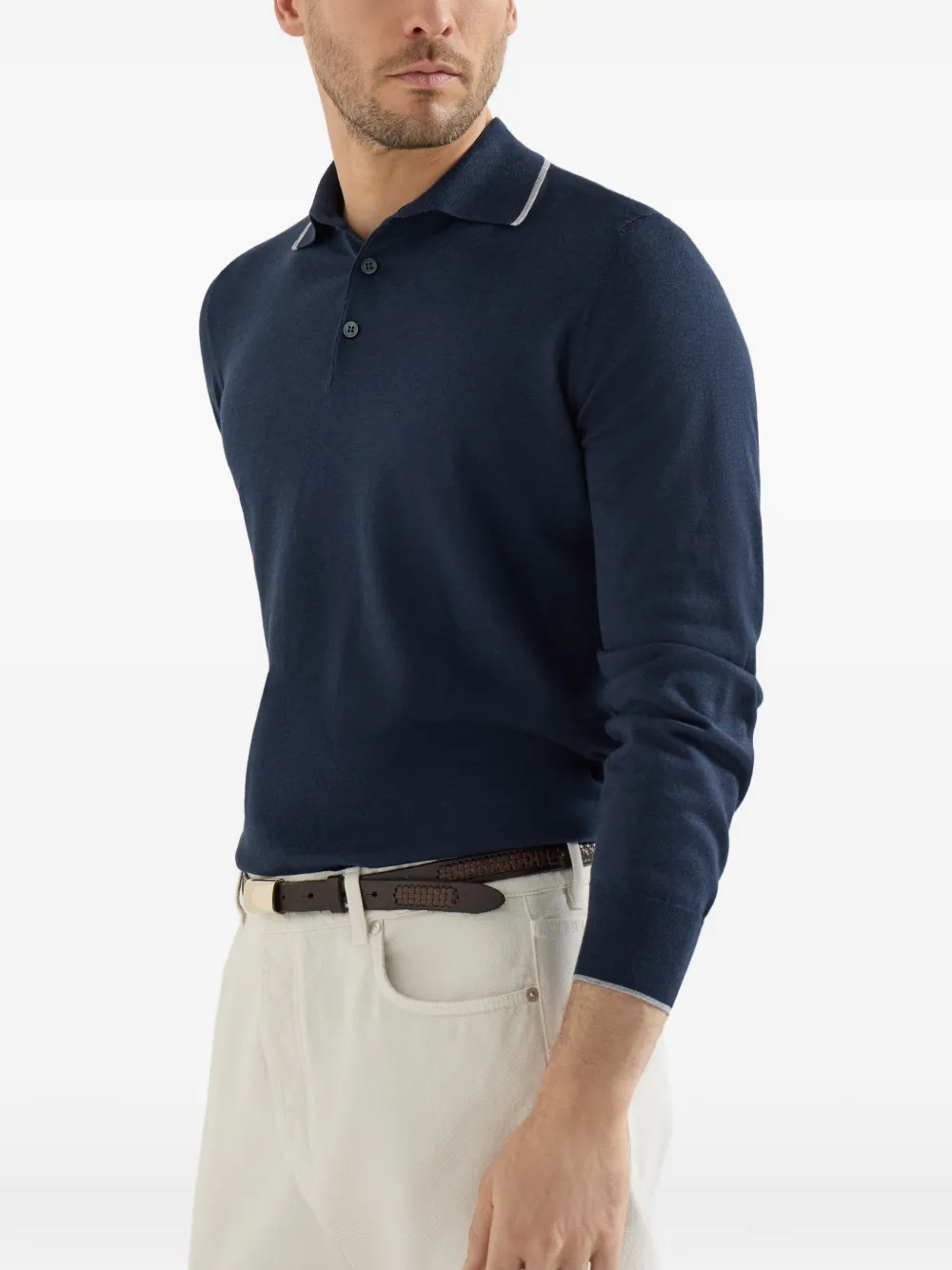 Brunello Cucinelli Lichtgewicht gebreid poloshirt Blauw