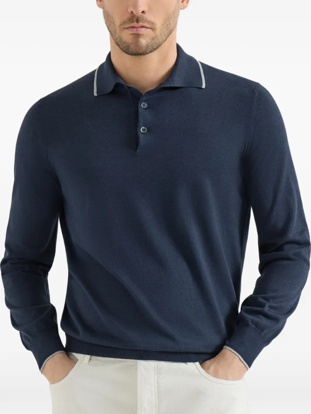 Brunello Cucinelli Lichtgewicht gebreid poloshirt Blauw