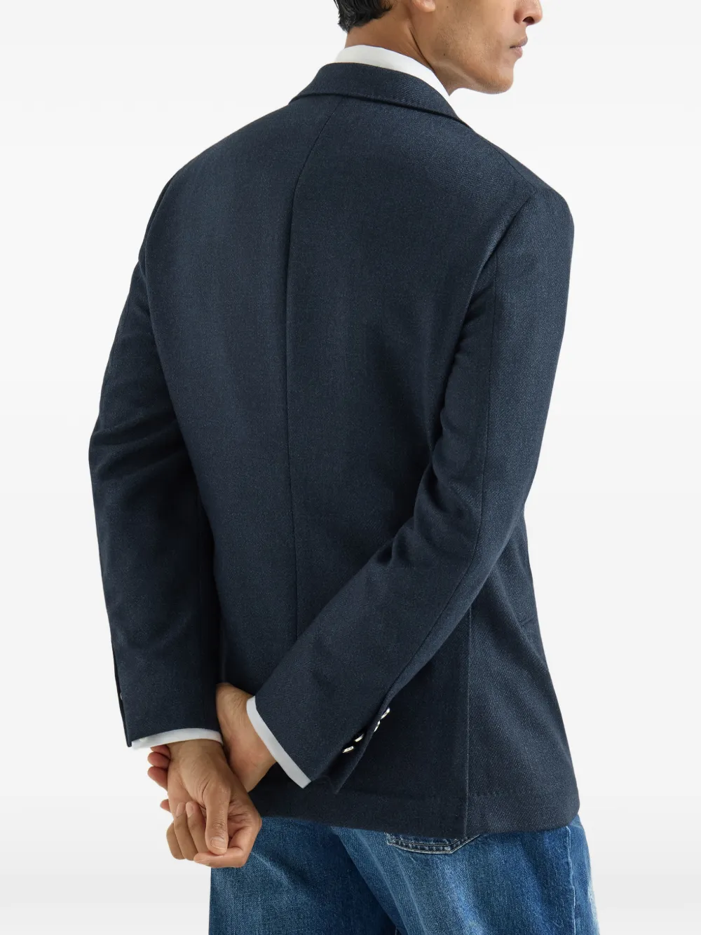 Brunello Cucinelli Mouliné scheerwollen twill gedeconstrueerde Cavallo blazer met metalen knopen Blauw