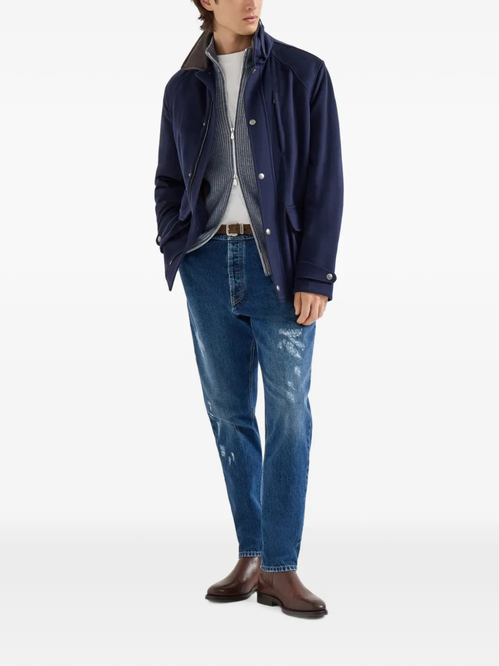 Brunello Cucinelli Kasjmier geribbeld vest met hoge hals en rits Grijs