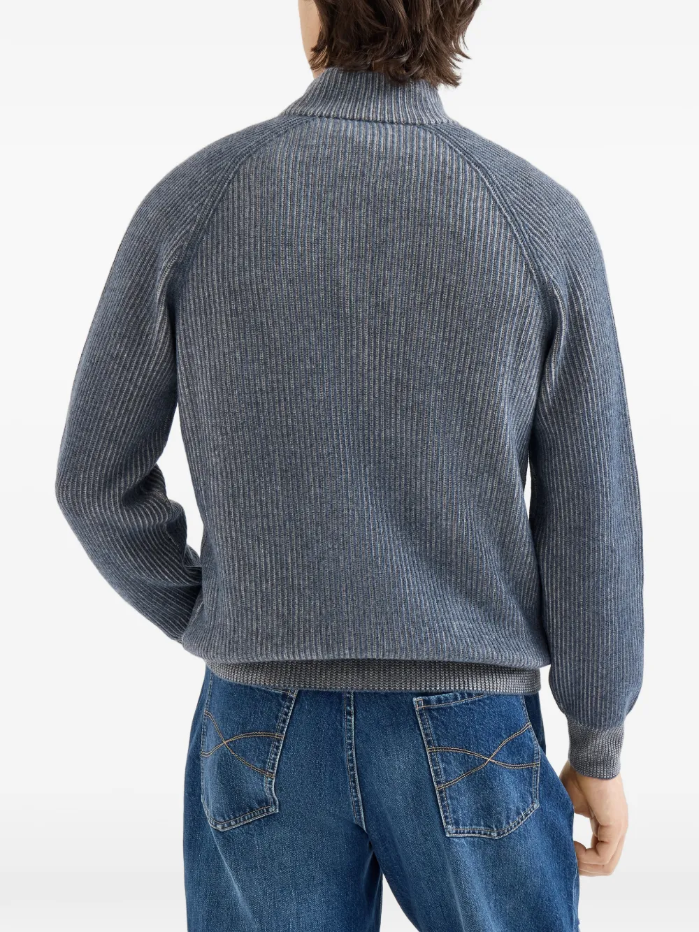 Brunello Cucinelli Kasjmier geribbeld vest met hoge hals en rits Grijs
