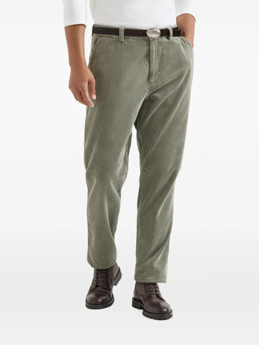 Brunello Cucinelli garment-dyed corduroy trousers Groen