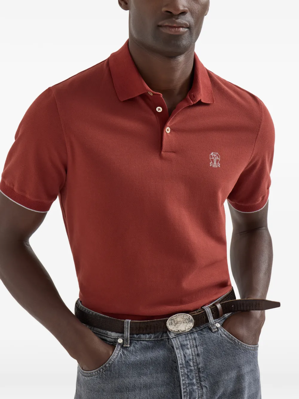 Brunello Cucinelli Piqué katoenen poloshirt met logo Oranje
