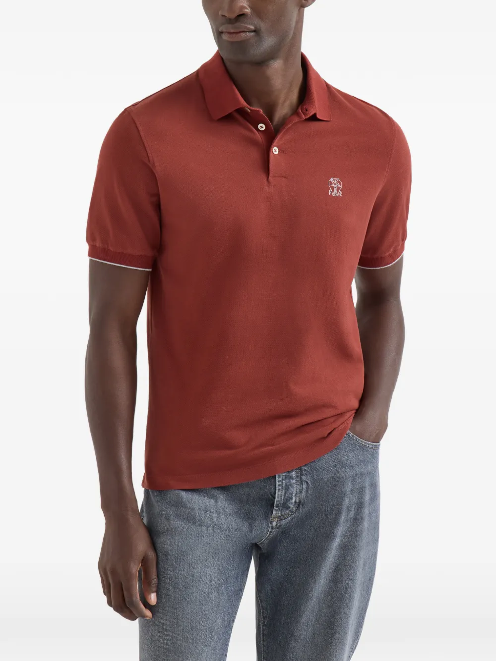 Brunello Cucinelli Piqué katoenen poloshirt met logo Oranje