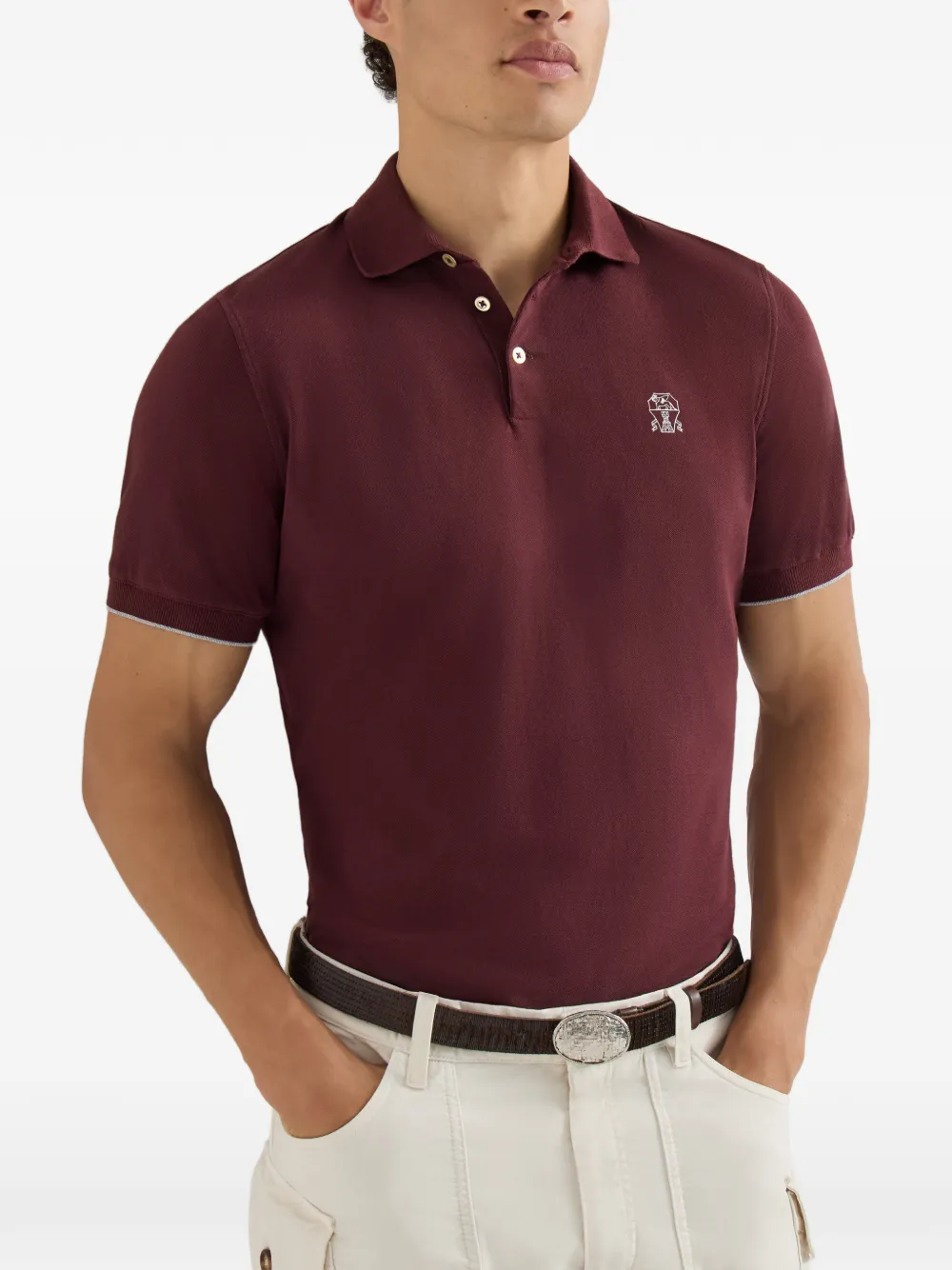 Brunello Cucinelli Piqué katoenen poloshirt met logo Rood