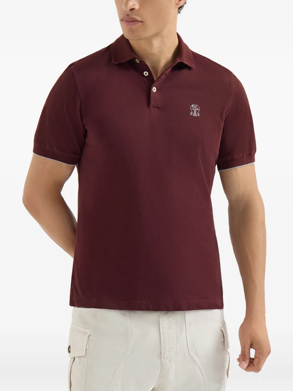 Brunello Cucinelli Piqué katoenen poloshirt met logo Rood